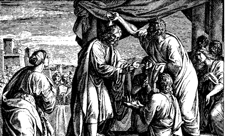 Schnorr von Carolsfeld "Bibel in Bildern" 1860 woodcut illustration of the anointing of David.