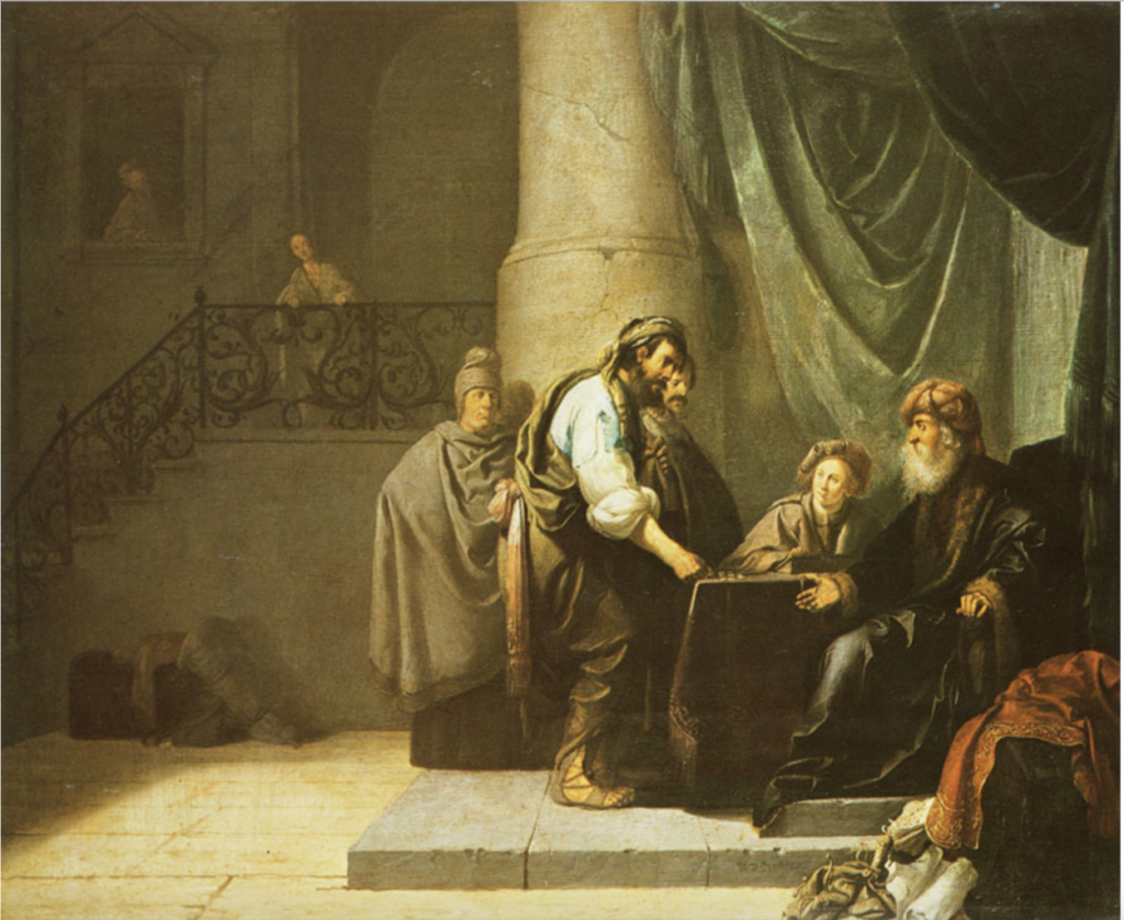 Painting by Willem de Poorter entitled The Parable of The Talents or Minas