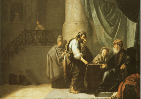 Painting by Willem de Poorter entitled The Parable of The Talents or Minas