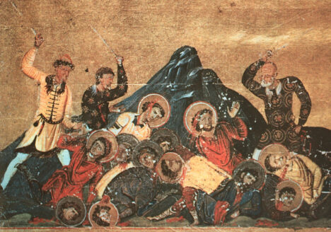 Pagans kill Christians in Pliska. Medieval painting from Vatican Library.